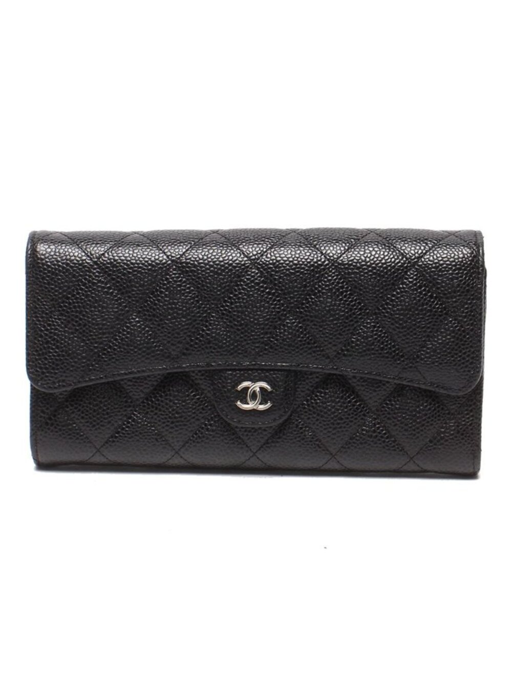 Chanel Wallet Silver Caviar Leather Quilted Classic Long Flap